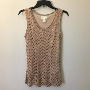 Vintage Korshetta Pinkish Beige Layered Crochet Sleeveless Top